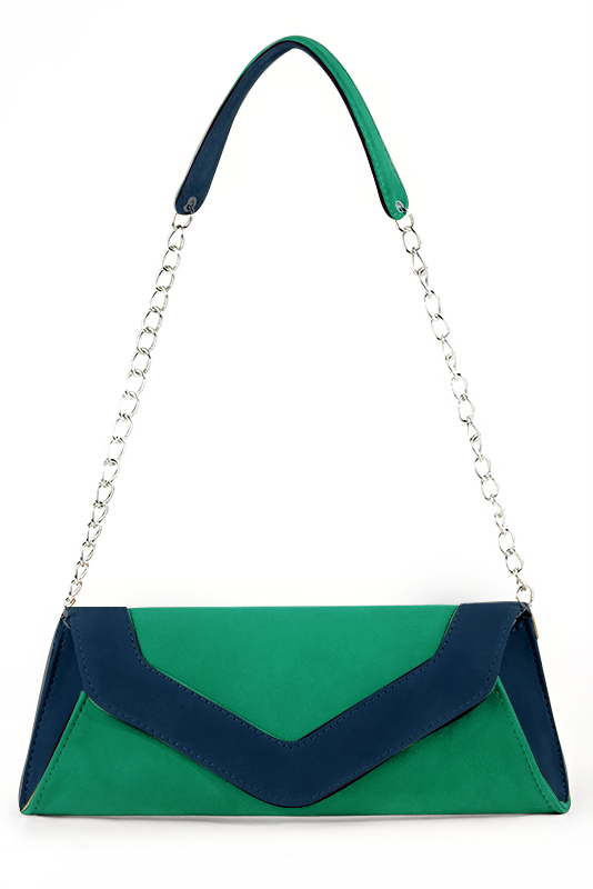 Emerald green and navy blue women's dress clutch, for weddings, ceremonies, cocktails and parties. Top view - Florence KOOIJMAN